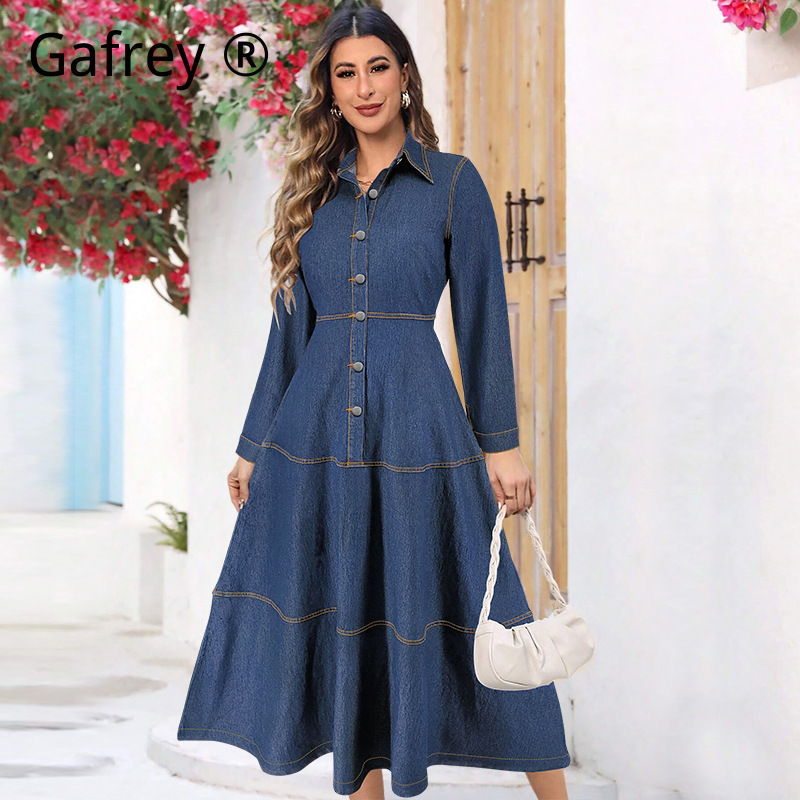 Women Fashion Jeans - فستان جينز دينيم عصري جديد بأكمام