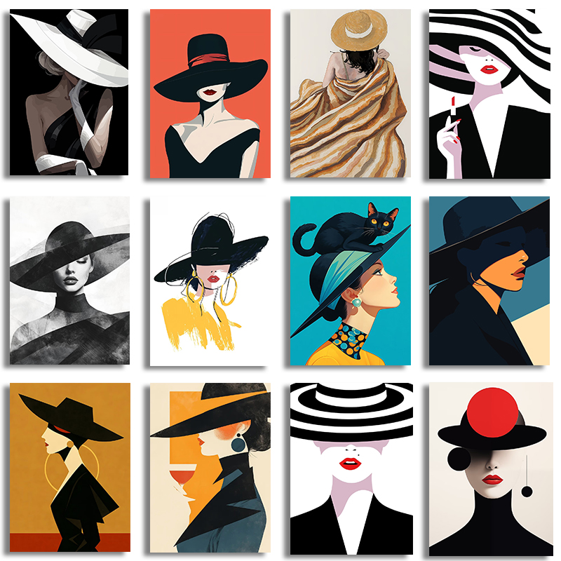 Women'S Fashion Hats - لوحة قماشية بدون إطار، صورة امرأة