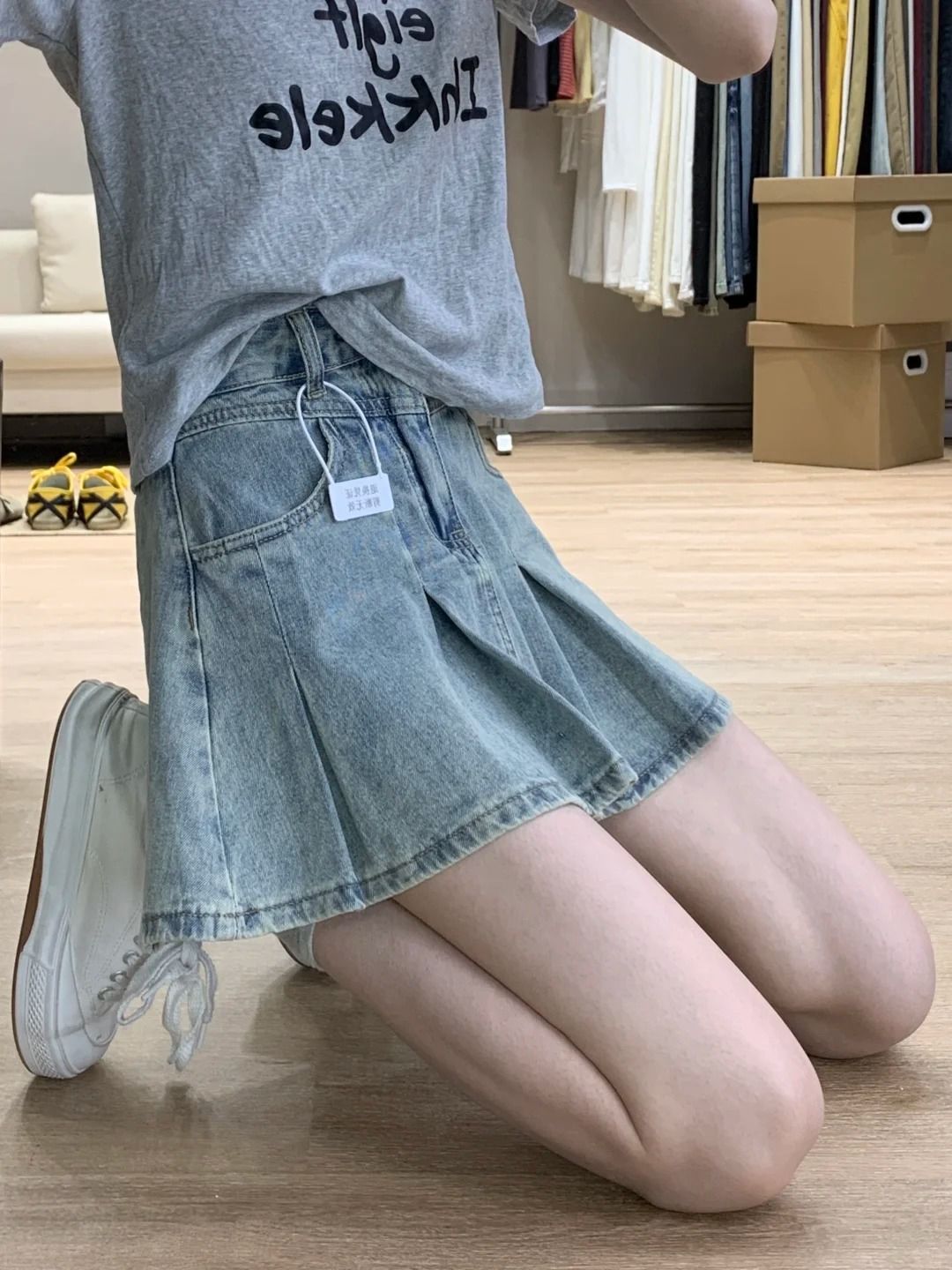 Women Fashion Jeans - تنورة جينز نسائية عالية الخصر مطوية