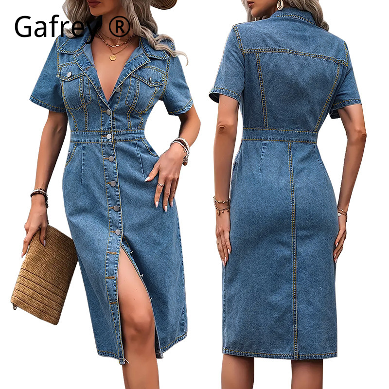 Women Fashion Jeans - فستان جينز نسائي بمقاسات كبيرة، تصميم
