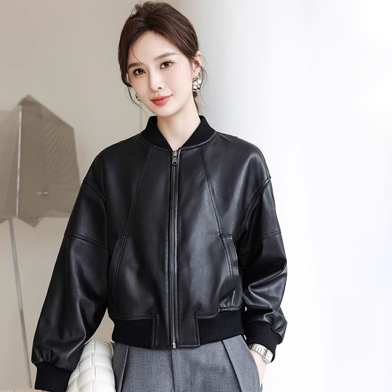 Women'S Fashion Bomber Jacket - الأمريكية الرجعية فو سترة جلدية المرأة