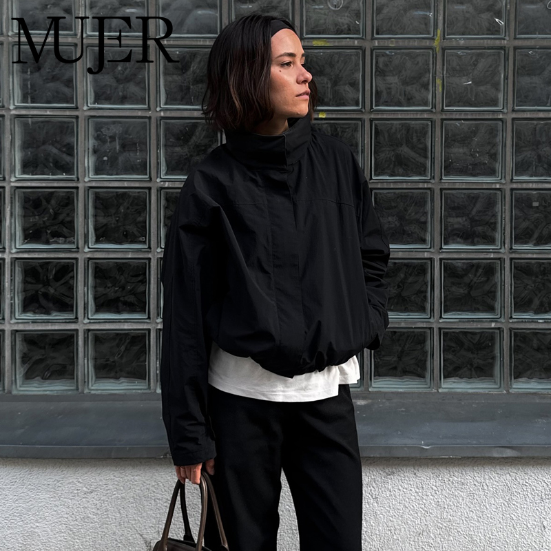 Women'S Fashion Bomber Jacket - سترة واقية سوداء من MUJER سترة