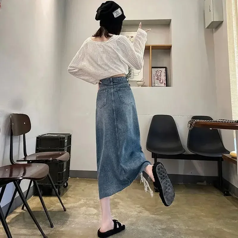 Women Fashion Jeans - تنورة نسائية من قماش الدنيم بخصر