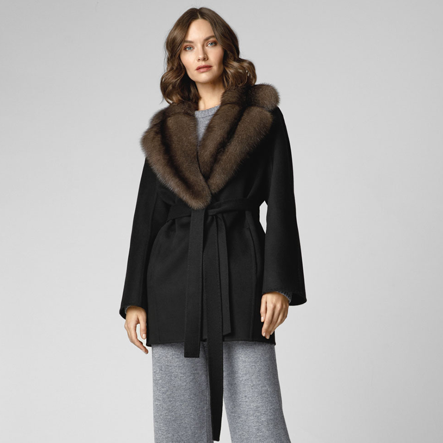 Women'S Fashion Bomber Jacket - معطف فرو ثعلب طبيعي بياقة قابلة