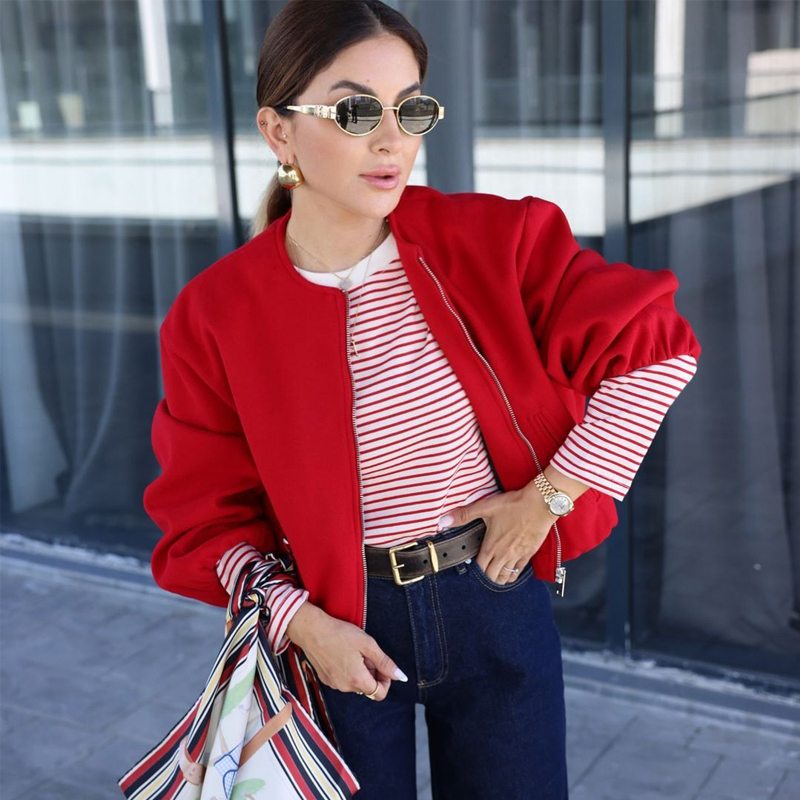 جاكيتات بومبر نسائية دائرية بس - مراجعة Women'S Fashion Bomber Jacket وسعره