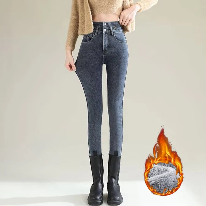 الشتاء سيدة شيك أفخم الحرارية  - مراجعة Women Fashion Jeans وسعره