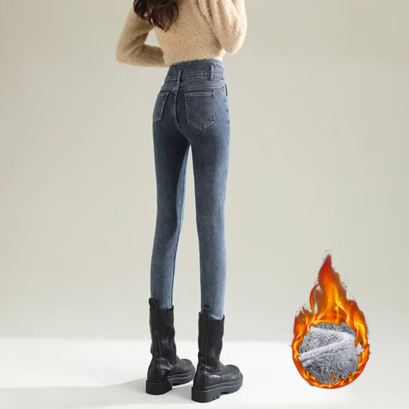 الشتاء سيدة شيك أفخم الحرارية  - مراجعة Women Fashion Jeans وسعره
