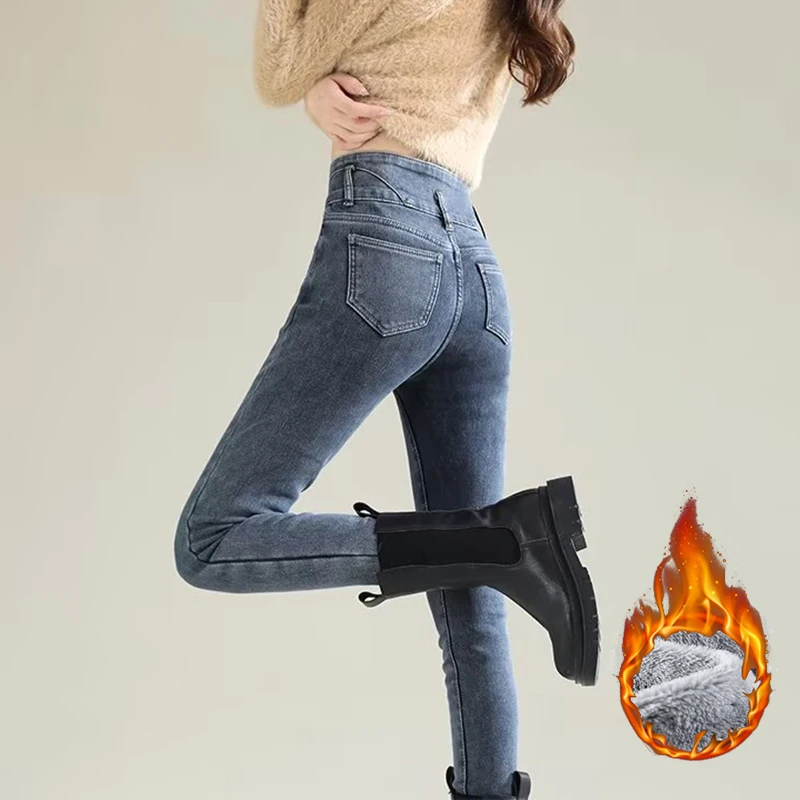 الشتاء سيدة شيك أفخم الحرارية  - مراجعة Women Fashion Jeans وسعره