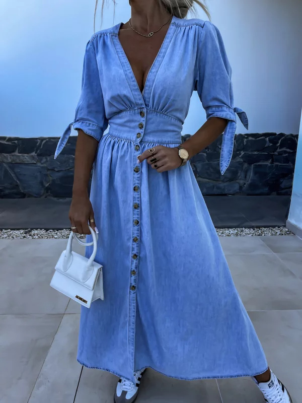 فستان جينز أنيق بياقة على شكل  - مراجعة Women Fashion Jeans وسعره
