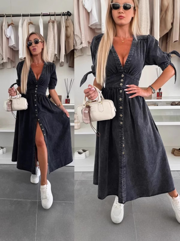 فستان جينز أنيق بياقة على شكل  - مراجعة Women Fashion Jeans وسعره